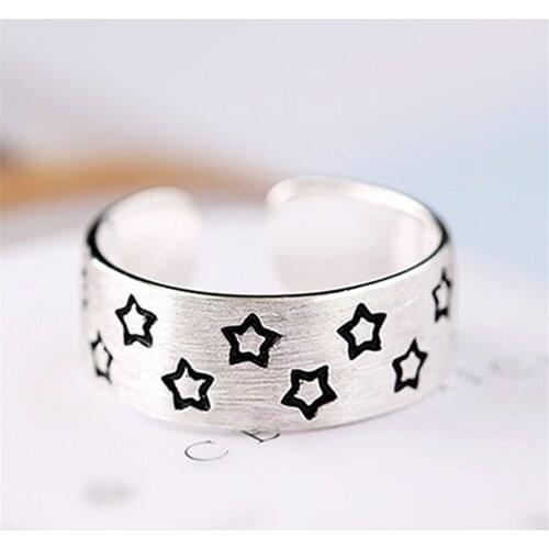 Fashion Simple Star Open Ring For Women Silver Color Engrave Many Small Star Party Rings Vintage Punk Girl Gift Jewelry