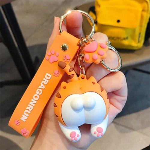 Cats Doll Child Toy INS Kawaii Girl Gift Cat Butt Keychain Cartoon Female Cute Couple Gift Bag Ornament Car Key Chain Decoration