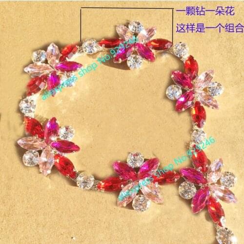 Red pink rose pink stone flower trims crystal rhinestone metal chain fashion garment accessory shoes flower bag stone