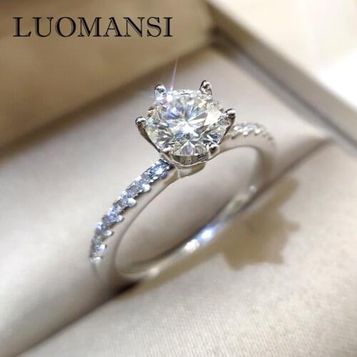 Luomansi 100%-S925 Silver 18K Withe Gold Ring 1 Carat Moissanite Rings Engagement Wedding Jewelry Gift Jewelry Wholesale