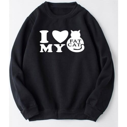 Kawaii I Love My Fat Cat for Mother Clothing Women Sweashirt Black and White Autumn Winter Pullover Plus Size Long Sleeve Shirt
