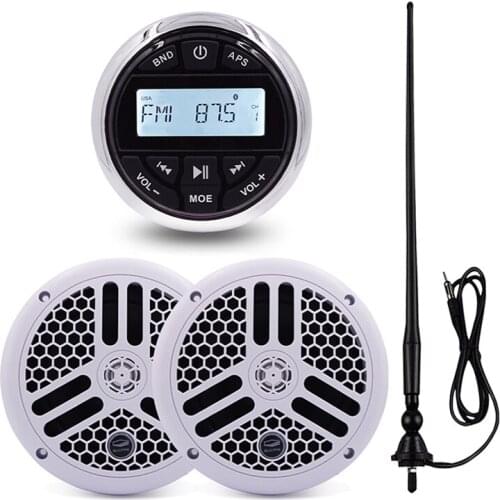 Marine Stereo Bluetooth Waterproof Boat Radio Audio AM FM Receiver Media Outdoor MP3 Car Player+6.5 inch Marine Speakers+Antenna