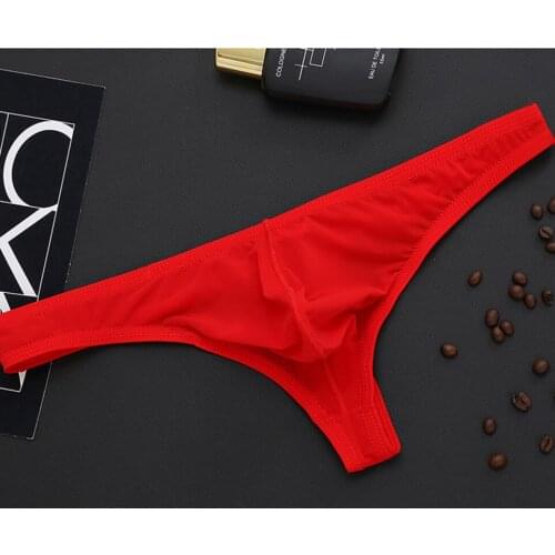 Mens Bikini Lingerie T Back Thongs Ice Silk Seamless Low waist G-strings Underwear for Gay Adult