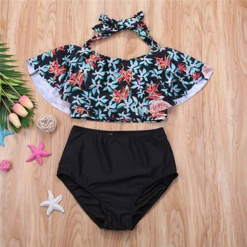 New Women Bikini Set 2018 Sexy Halter Floral Printing Push-Up Padded Bandage High Waist Swimwear Swimsuit Bathing Suit Beachwear