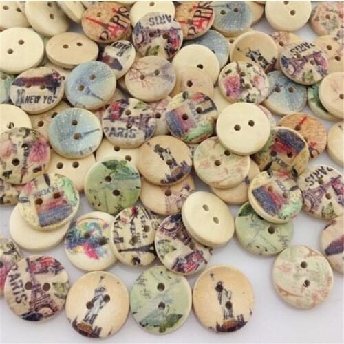 New 100pc European Style Tower Wood Buttons 15mm Sewing Mix Lots WB26
