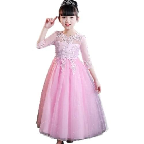 Elegant Children Girls First Communion Dress Dance Performance Costume Stars Pageant Pirncess Dress Lace Mash dress Wedding Gown