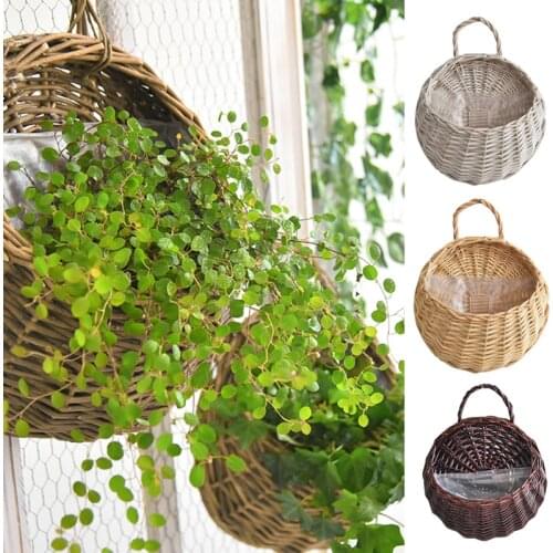 Hand Made Wicker Rattan Flower Basket Rattan Vase Basket Hanging Vas Wall Decor Storage Container Plant Basket For Garden