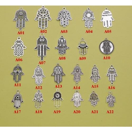 Hamsa Hand connector, Antique Silver plated Hamsa Hand Charm Pendant DIY Metal Bracelet Necklace Jewelry Findings