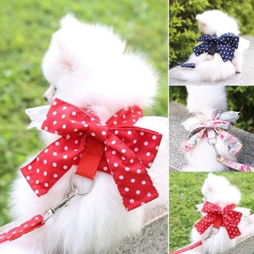 Pet Leash Collar Cute Bow Lace Chest Strap Breathable Comfortable Leash Dogs Cats Vest Leash Harnesses Breakaway Dog Cat Leash