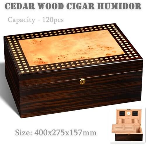 Natural Cedar Wood Cigar Box 400x275x157 Piano Paint Moisturizing Humidor Cabinet Large Capacity 120 Double Layer Cigarette Case