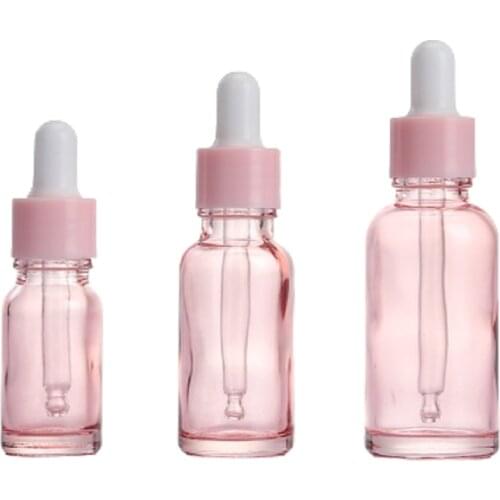 Empty Clear Pink Glass Essential Oil Dropper Bottle Pink Ring White Top Cosmetic Packaging 5ml 10ml 15ml 20ml 30ml 100ml 15pcs