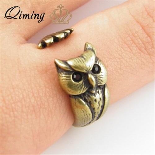QIMING Punk Night Owl Rings For Girls Women Animals Bird Cheap Vintage Gift Adjustable Knuckle Finger Ring Bague Femme