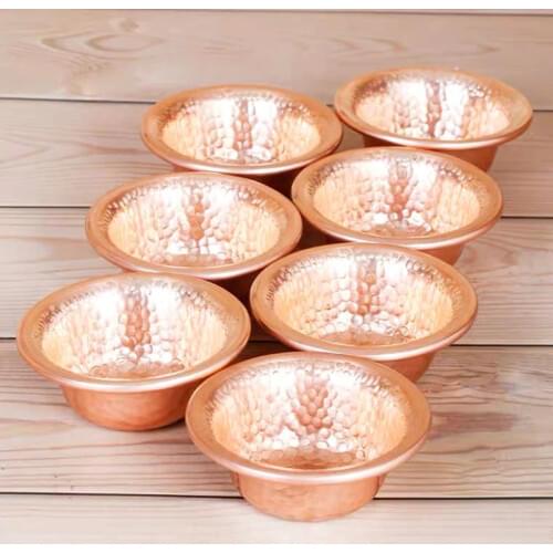 Relief Pure Copper Drinking Bowl Pure Brass Small Auspicious Tibetan Holy Water Cup Golden Buddhist Bowl Homes Gift Decorative