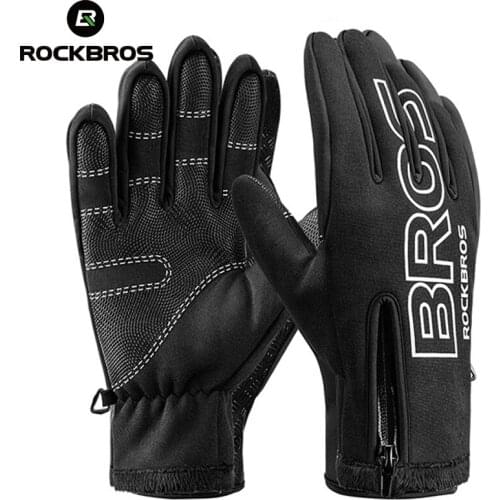 ROCKBROS Cold-proof Unisex Cycling Winter Gloves Cycling Fluff Warm MTB Bike Gloves Touchscreen Windproof Anti Slip Ski Gloves