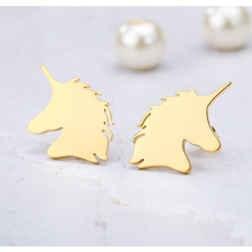Stainless Steel Unicorn Earrings Fashion Jewelry For Women Oorbellen Gold Filled Brincos Best Friend Gifts Pendientes Bff