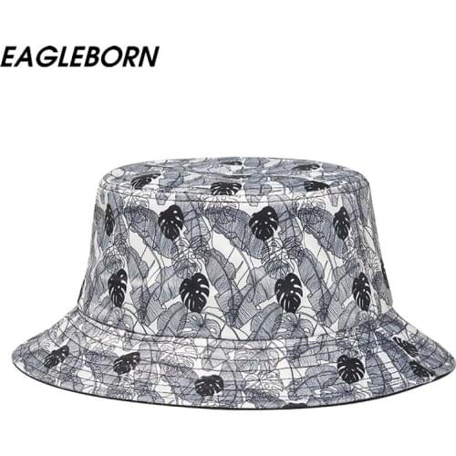 New Spring Summer Print Fisherman Hat Women Trend Fisherman Hat Men Leaf Pattern Street Dance Rap Hat Fashion Bucket Gray Hats
