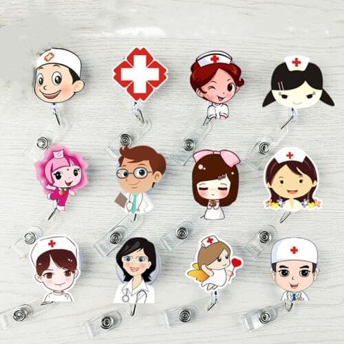 Cute Retractable Badge Holder Reel Student Nurse Exhibition ID Enfermera Name Card Badge Holder Office Stationery Supply