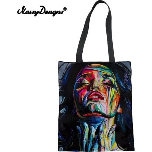 NOISYDESIGNS Oil Painting Style Girl Reusable Women Shopper Bags Creative Print Girls Canvas Shopping Tote Bag Mom Eco Cloth Bag