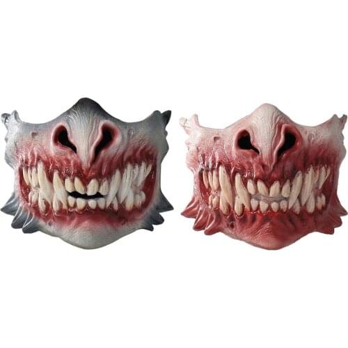 Unisex Half Face Teeth Latex Mask Horror Half Face Cover Halloween Party Dress Up Funny Props Halloween Cosplay Mask