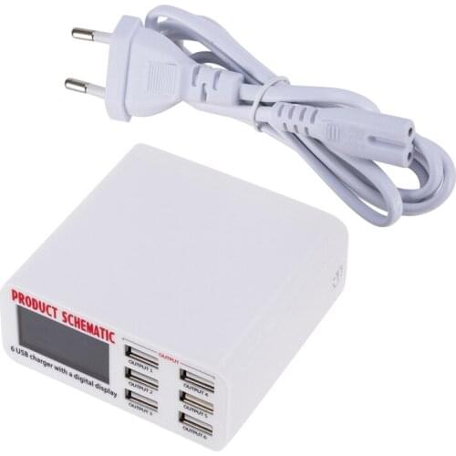 6-port USB Smart Digital Universal Automatic Identification Charger Independent LCD Display Mobile Phone Charger