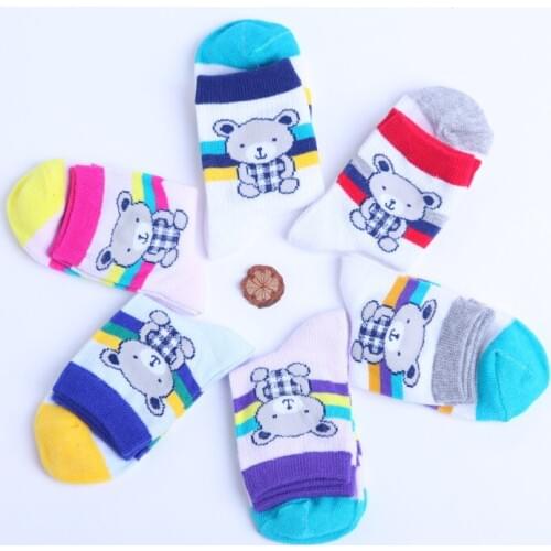2016 new 5 pairs / lot Stripe pattern cartoon kids socks 1-9 year children socks for girls/ boys
