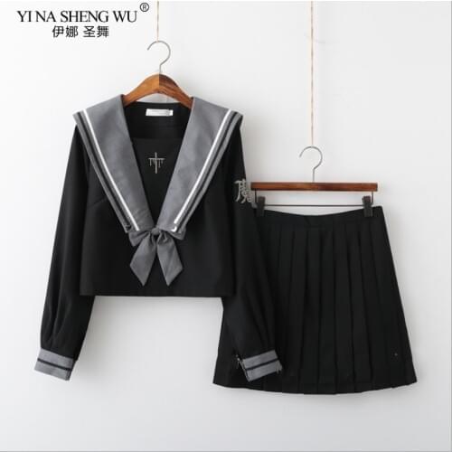 Spring Autumn Long Sleeve Japanese JK Sets School Uniforms Girls Musketeers High School Women Novelty Pleated Skirt Sailor Suits