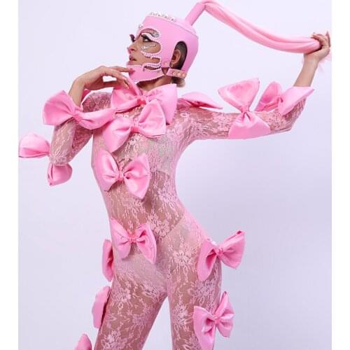 ValentineS Day Bar Women Gogo Costumes Nightclub Stage Costumes Party Gilr Pink Lace Outfits Jumpsuit Festival Clothes DQS7726