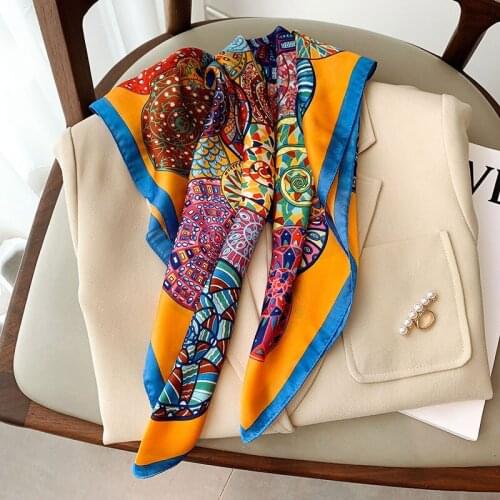 70x70cm Square Neck Silk Scarf 2021 Top Women Fashion Scarves for Ladies New Print Foulard Shawls Wraps Office Small Hair Hijab