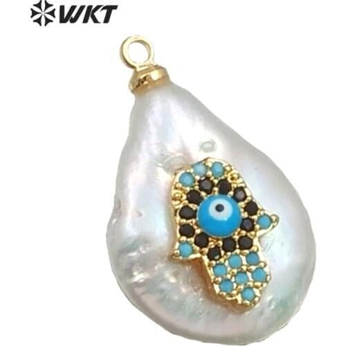 WT-MP133 WKT Irregular Pearl With CZ Charm Pendant Stars, Heart Multiple Pattern Women Fashion Necklace Pendant Jewelry