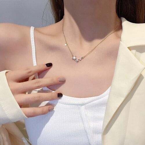 Five-Pointed Star Women Necklaces Titanium Steel Clavicle Chain Micro Inlaid Zircon Pendant Classic Career Female Party Jewelry