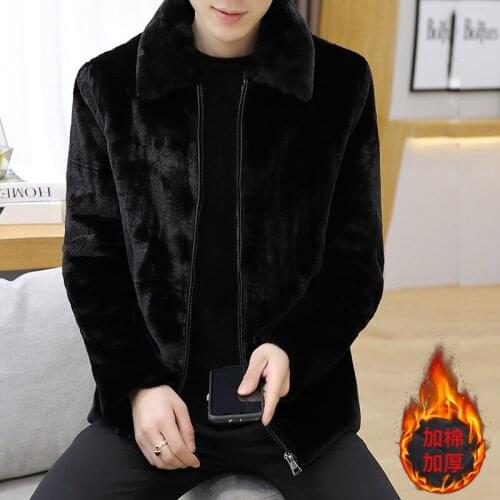 Winter Mens Black Faux Fur Coat Turn-down Collar Thick Warm Zip Up Short Top Size M-3XL N99