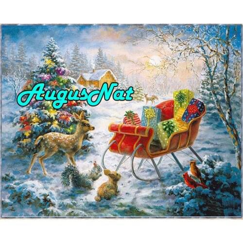 Winter cottage diamond painting full round christmas stag card daimond embroidery picture squirrels diamant mosaic sticker deer
