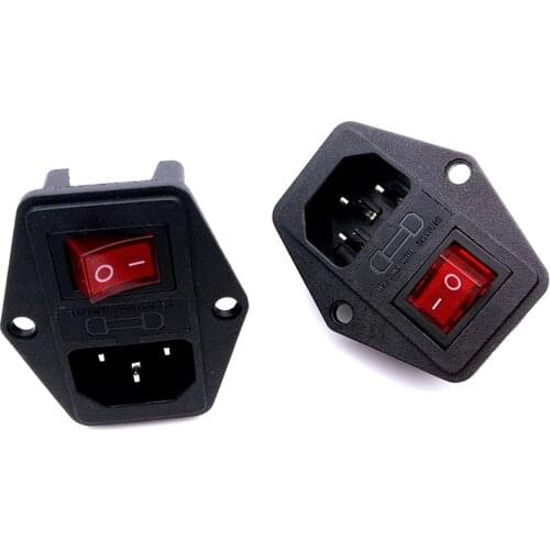 10PCS 10A/250V 3pin AC power socket with Power Rocker Switch Fused