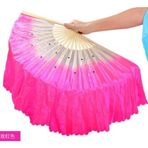 10PCS Bamboo Frame Chinese Belly Dancing Fan Silk Veil With 5 Colors For Choice