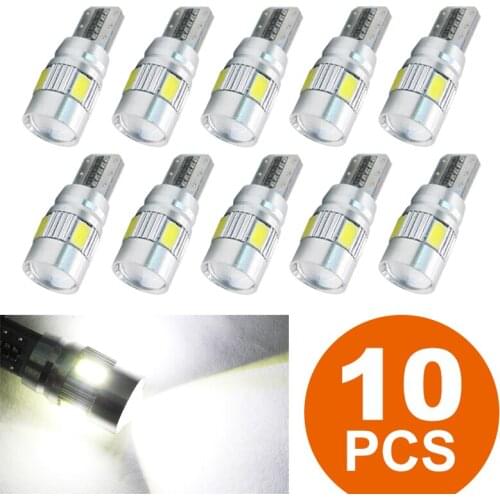 10Pcs T10 W5W canbus led 6 SMD 5630 Chip 501 W5W 194 Error Free Car LED Lens Indicator Wedge Dome Light Bulb Lamp