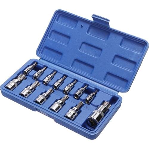 13 pcs 1/4 3/8 & 1/2 inch Drive T8 E9 G6 Tamper Proof Torx Star Bit Socket Set Durable Repair Hand Tool Set