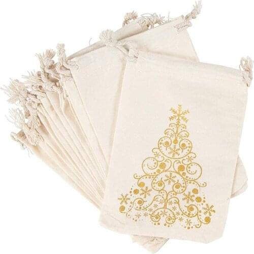 5pcs Christmas Tree Canvas Drawstring candy Bags for Holiday Party Favors Merry Xmas decoration supplies family friends gift