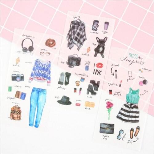 6 Pages/Pack Fashion Girl Dress Up Guide Accessories Decorative Planner Sticker DIY Diary Scrapbooking Phone Index Seal Stickers