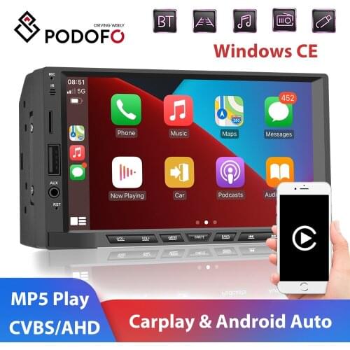 Podofo 2 din Stereo Receiver Car Radio 7" Carplay Android Auto Touch Screen Bluetooth MP5 Player 2DIN FM Autoradio For Universal