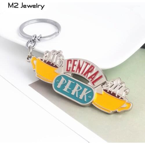American TV Show Friends Central Perk Keychain Coffee Time Enamel Keyring Chian Pendant For Friends Gifts