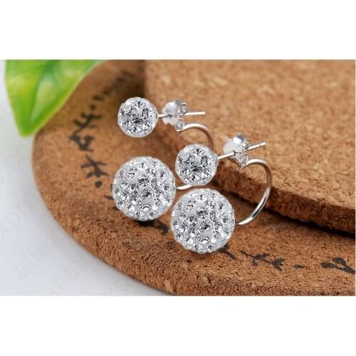 Detail One Pair New Arrival Nice 925 Sterling Silver Double Disco Crystal Beads Stud Earring Jewelry Women Accessories