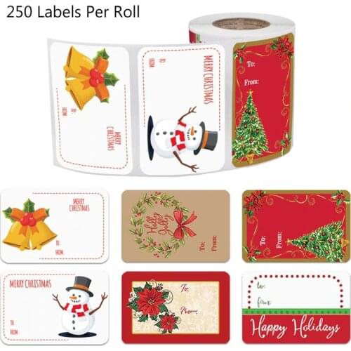 250pcs 6 Designs Adhesive Christmas Gift Name Tags XMAS Stickers Present Seal Labels Christmas Decals Gift Package Decor