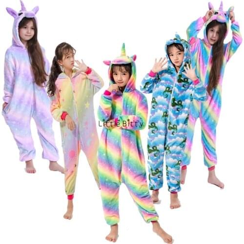Unicorn Licorne Panda Cartoon Animal Flannel Pajamas Onesie Kids Girls Unicorn Pijamas Blanket Sleeper Pijama Unicornio