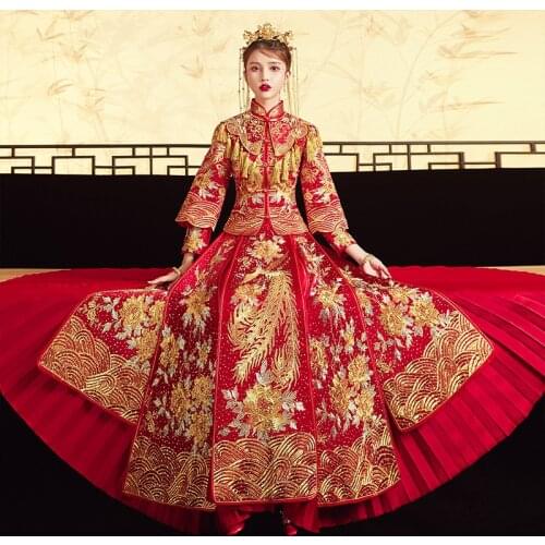 FZSLCYIYI Embroidery Flower Chinese Wedding Dress Classic Mandarin Collar Cheongsam Marriage Suit Traditional Qipao Vestidos
