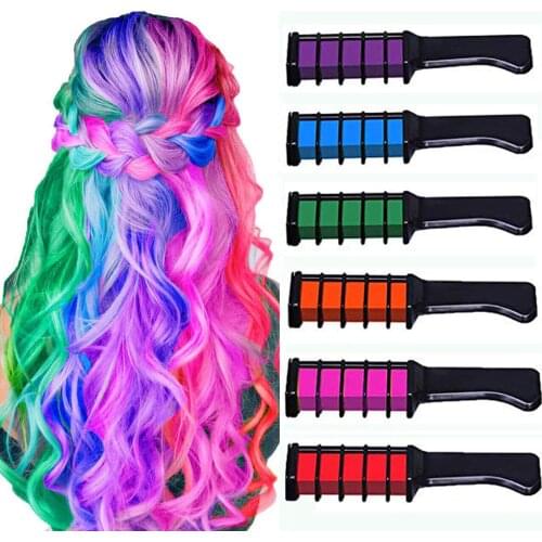 6 Color Hair Chalk Comb Easy Clean Hair Dye Marker Gifts on Birthday Party Halloween Christmas Cosplay for Girls Kids Adults
