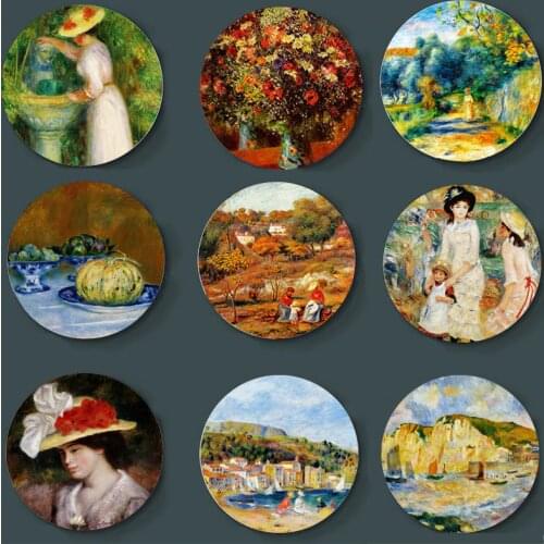 Ceramic Decorative Plate High-End Pierre-Auguste Renoir Painting Wall Plate Home Bar Living Room Display Art Plate Handcrafts