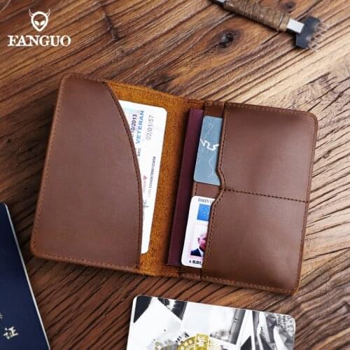 Retro Crazy Horse Leather Passport Cover Handmade Passports Travel Document Organizer Credit ID Card Holder Wallet For Unisex