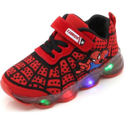 2020 Spring Autumn Kids Glowing Sneaker Cartoon Spiderman Girls Shoes Led Boys Shoes With Lights Children Luminous Shoes