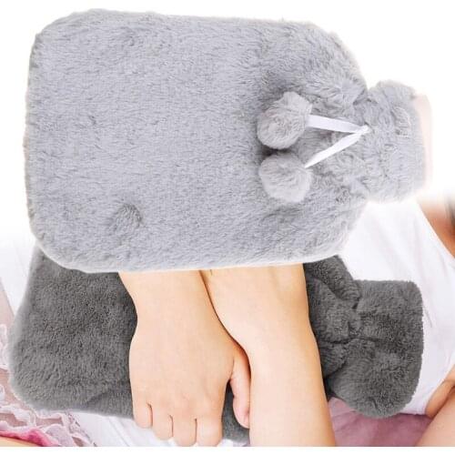 1800ml Cute 2 Balls Plush Cover Hot Water Bottle Anti-scald Hot-water Bag Water-filling Hand Warmer for Dormitory Home