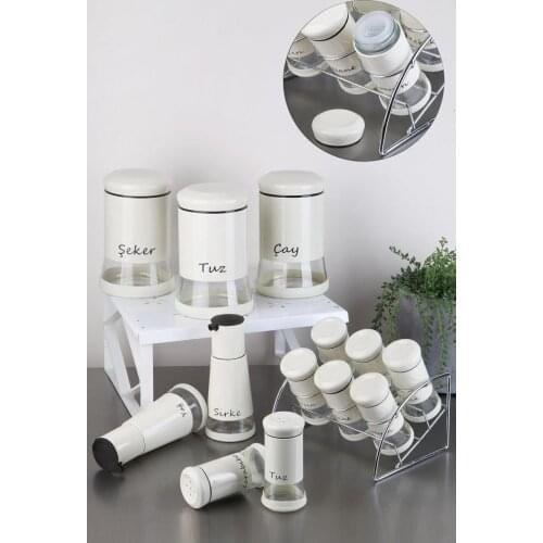 6 Piece Glass Seasoning Set With Bamboo Stand Kitchen Mother Spice Set Salt Shaker Pepper Shaker Tableware Wooden Bamboo